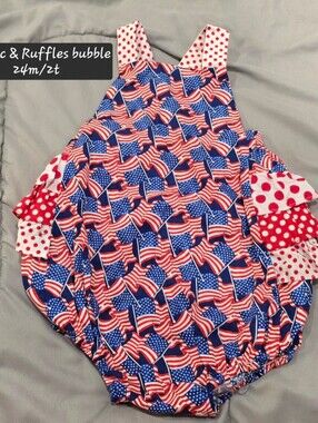 Girls Red, White & Blue Flag Ruffle Bubble One-Piece